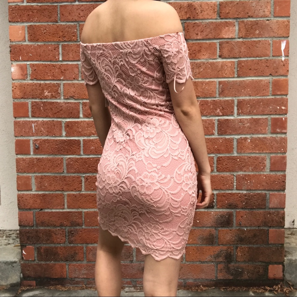 Off the shoulder pink lace dress